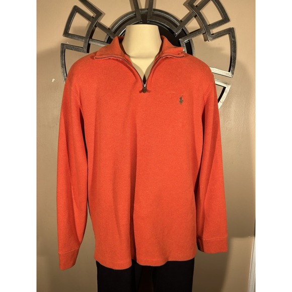 Polo Ralph Lauren Men's French Rib Quarter Zip Pullover‎ Sweatshirt XXL Orange - Picture 5 of 10